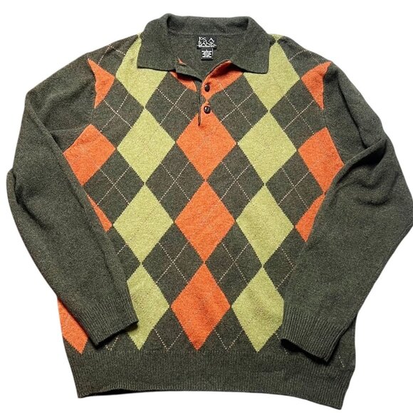 Jos. A. Bank Other - Jos. A Bank Sweater Mens Size L Green Orange Argyle Pullover Wool Blend Grandpa